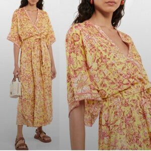 Poupette St Barth Dress Adha Maxi Wrap in Yellow Jardin Floral